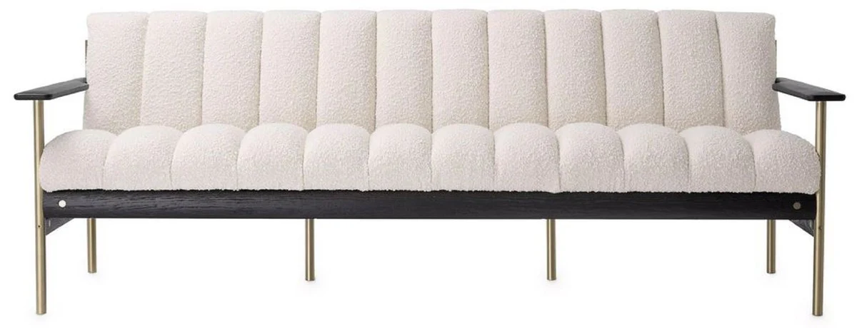 Luxus Wohnzimmer Sofa Creme / Messing / Schwarz 200 x 78 x H. 73 cm - Modernes Wohnzimmer Sofa - Luxus Wohnzimmer & Hotel Möbel - Luxus Qualität