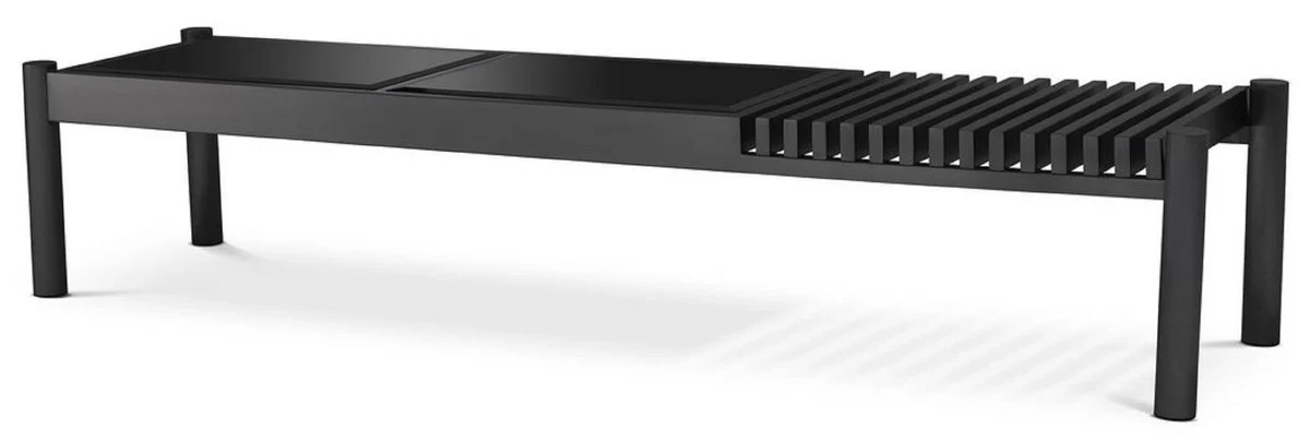 Luxus Couchtisch Bronzefarben / Schwarz 180 x 44 x H. 35,5 cm - Edelstahl Wohnzimmertisch mit Glasplatten - Wohnzimmer Möbel - Luxus Möbel