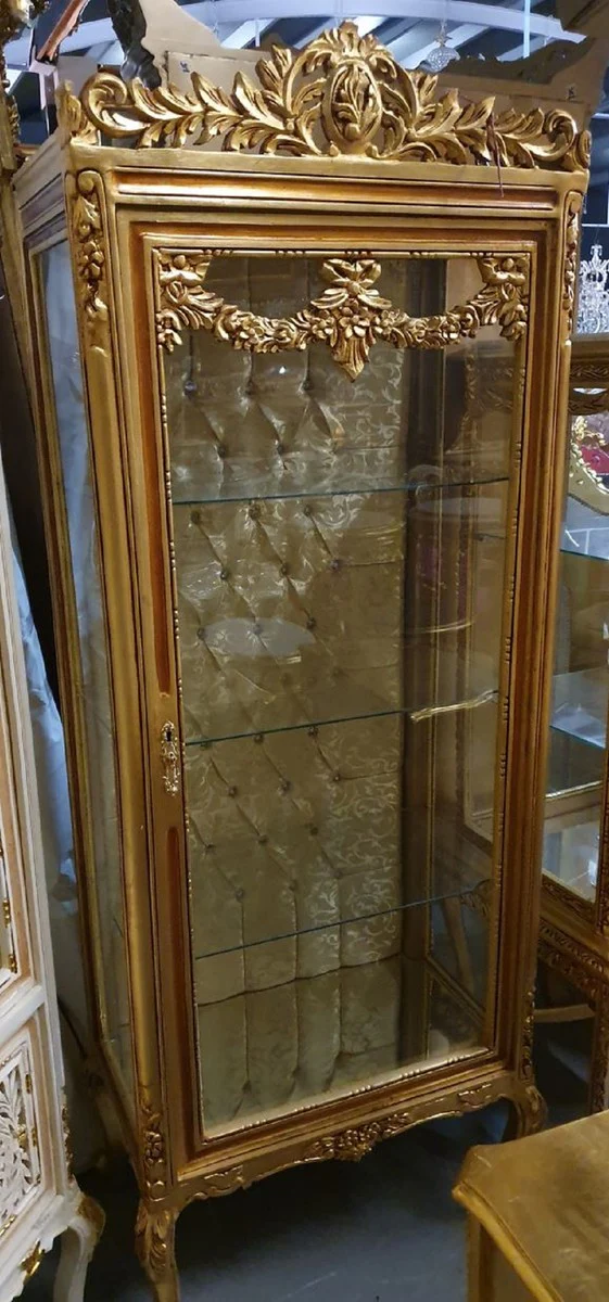 Barock Vitrine Gold / Braun - Barock Vitrinenschrank mit Glastür - Barock Wohnzimmer Möbel - Edel & Prunkvoll