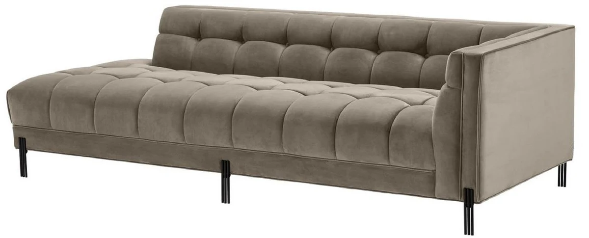 Luxus Lounge Sofa Greige / Schwarz 223 x 95 x H. 68 cm - Rechtsseitiges Wohnzimmer Sofa mit edlem Samtsoff und 2 Kissen