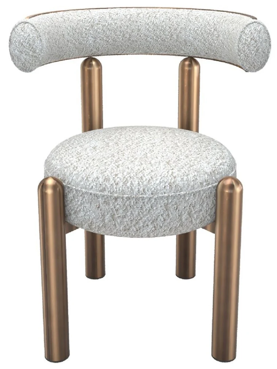 Luxus Esszimmer Stuhl mit gebogener Rückenlehne Weiß / Bronze - Esszimmer Möbel