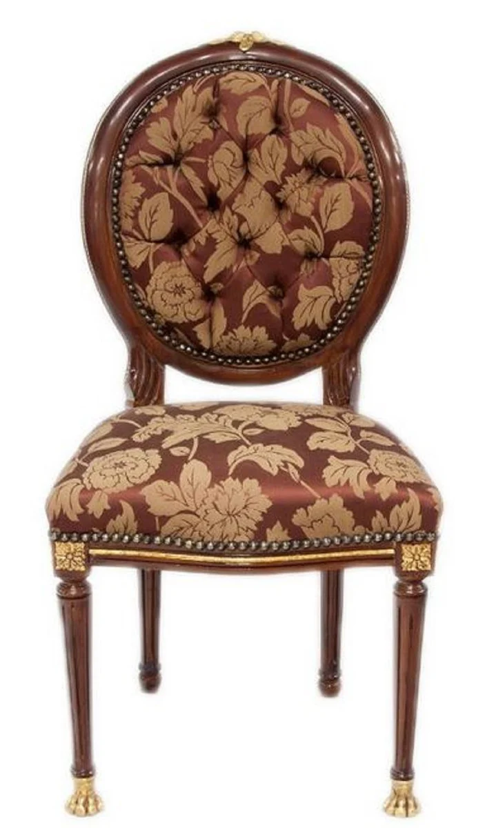 Barock Esszimmerstuhl Dunkelbraun / Gold / Bordeauxrot mit Muster 50 x 45 x H. 100 cm - Barock Stuhl mit Löwenfüßen - Barock Esszimmer Möbel