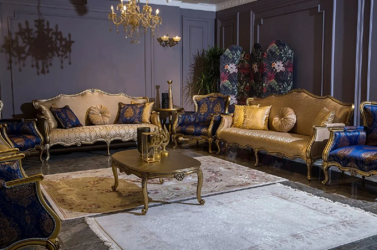 Luxus Barock Sofa Gold - Prunkvolles Wohnzimmer Sofa mit elegantem Muster - Wohnzimmer Möbel im Barockstil - Edel & Prunkvoll