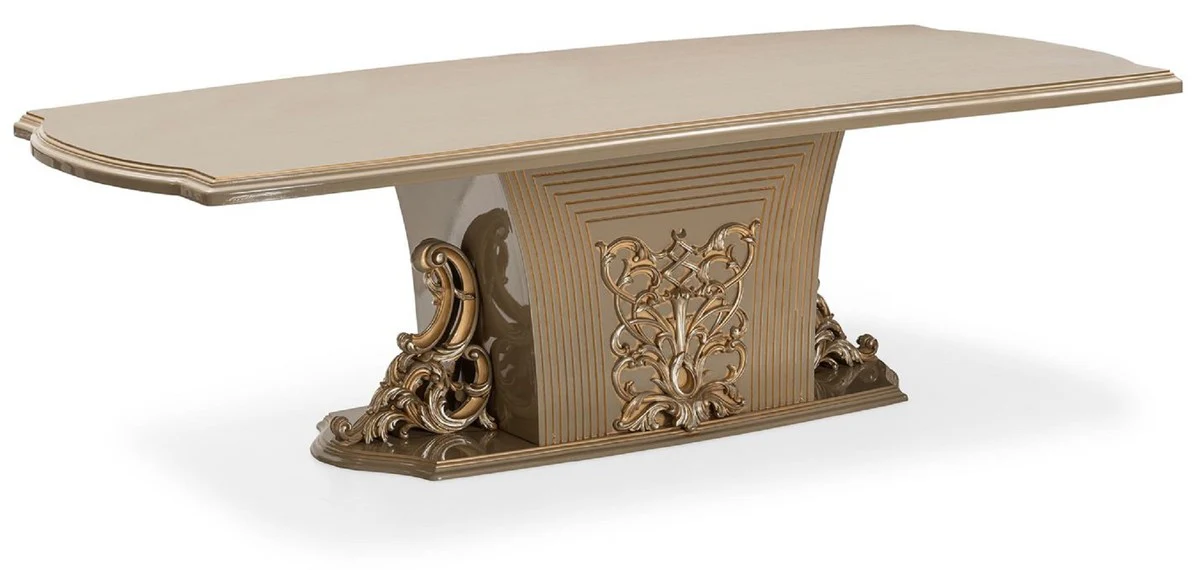 Luxus Barock Esstisch Grau / Gold - Prunkvoller Barockstil Küchentisch - Luxus Esszimmer Möbel im Barockstil - Barock Esszimmer Möbel - Barock Einrichtung