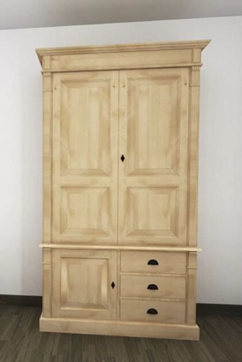 Landhausstil Schlafzimmerschrank Naturfarben 120 x 59 x H. 210 cm - Massivholz Kleiderschrank mit 3 Türen und 3 Schubladen - Massivholz Schlafzimmer Möbel im Landhausstil