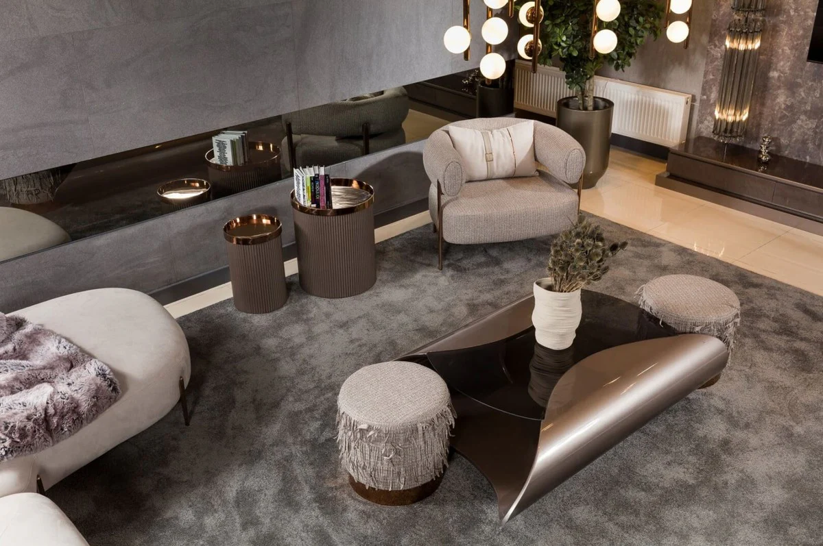 Luxus Designer Couchtisch Grau / Schwarz 140 x 90 x H. 35 cm - Wohnzimmertisch mit Glasplatte - Wohnzimmer Möbel - Hotel Möbel - Luxus Designer Möbel - Luxus Kollektion