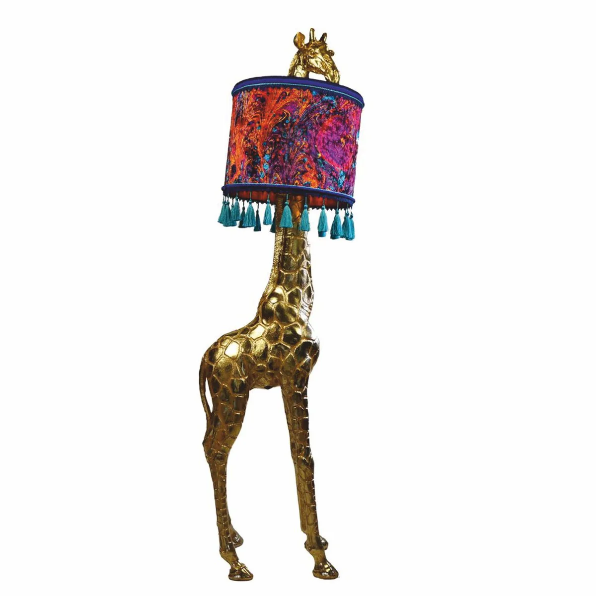 Luxus Stehleuchte Giraffe mit Lampenschirm Gold / Bunt H. 171 cm