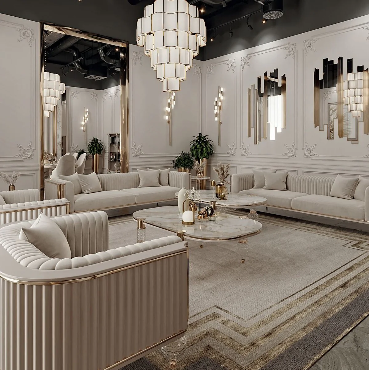 Luxus Art Deco 3er Sofa Grau / Gold 260 x 96 x H. 75,5 cm - Wohnzimmer Sofa - Wohnzimmer Möbel - Art Deco Möbel - Luxus Möbel - Art Deco Einrichtung - Luxus Einrichtung