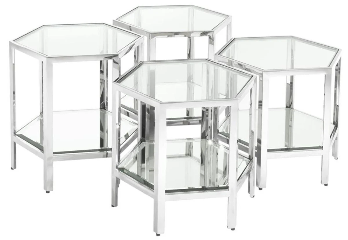 Luxus Couchtisch 4er Set Silber - Designer Wohnzimmertisch