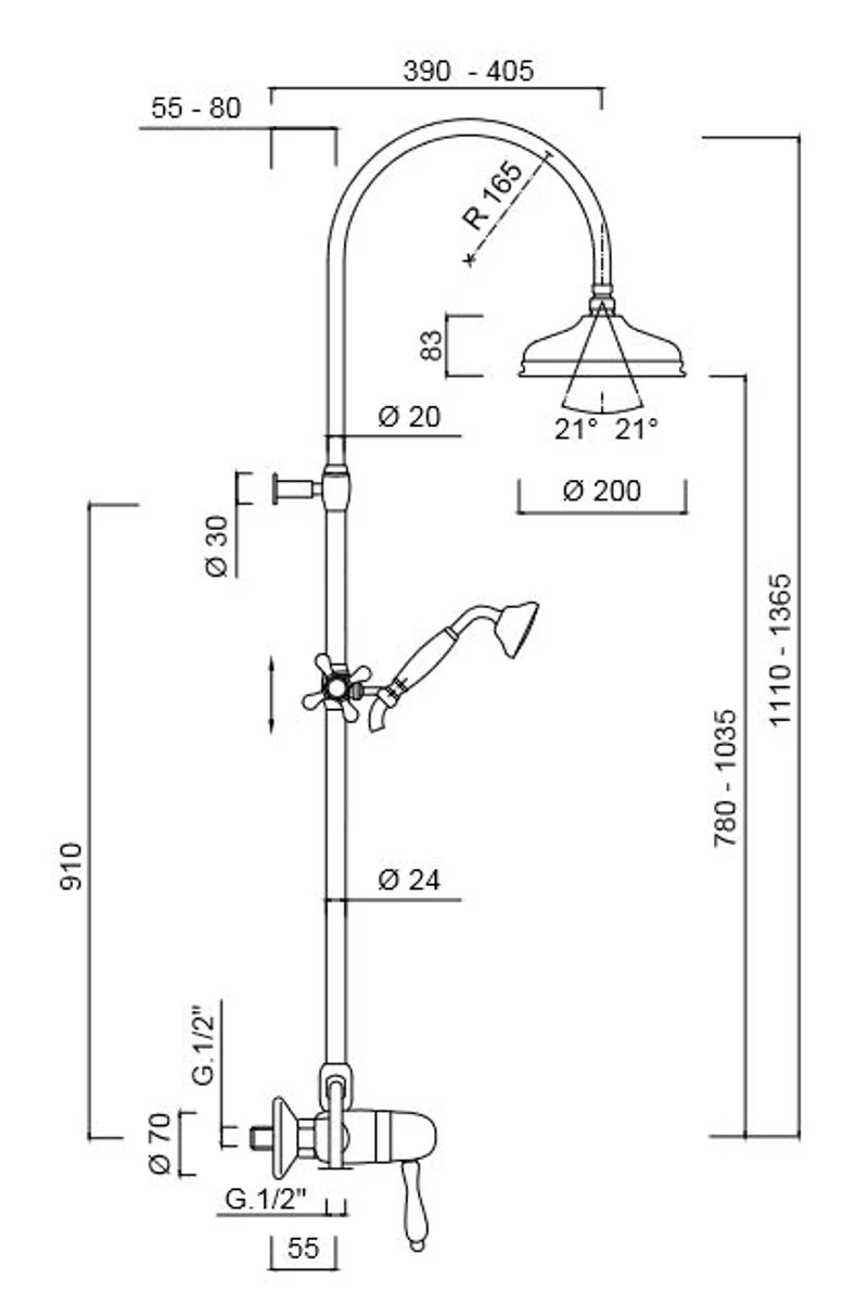 Jugendstil Retro Badezimmer Duschgarnitur Brausemischer mit Säulenbrause Silber / Weiß - Dusch Armatur Brauseset