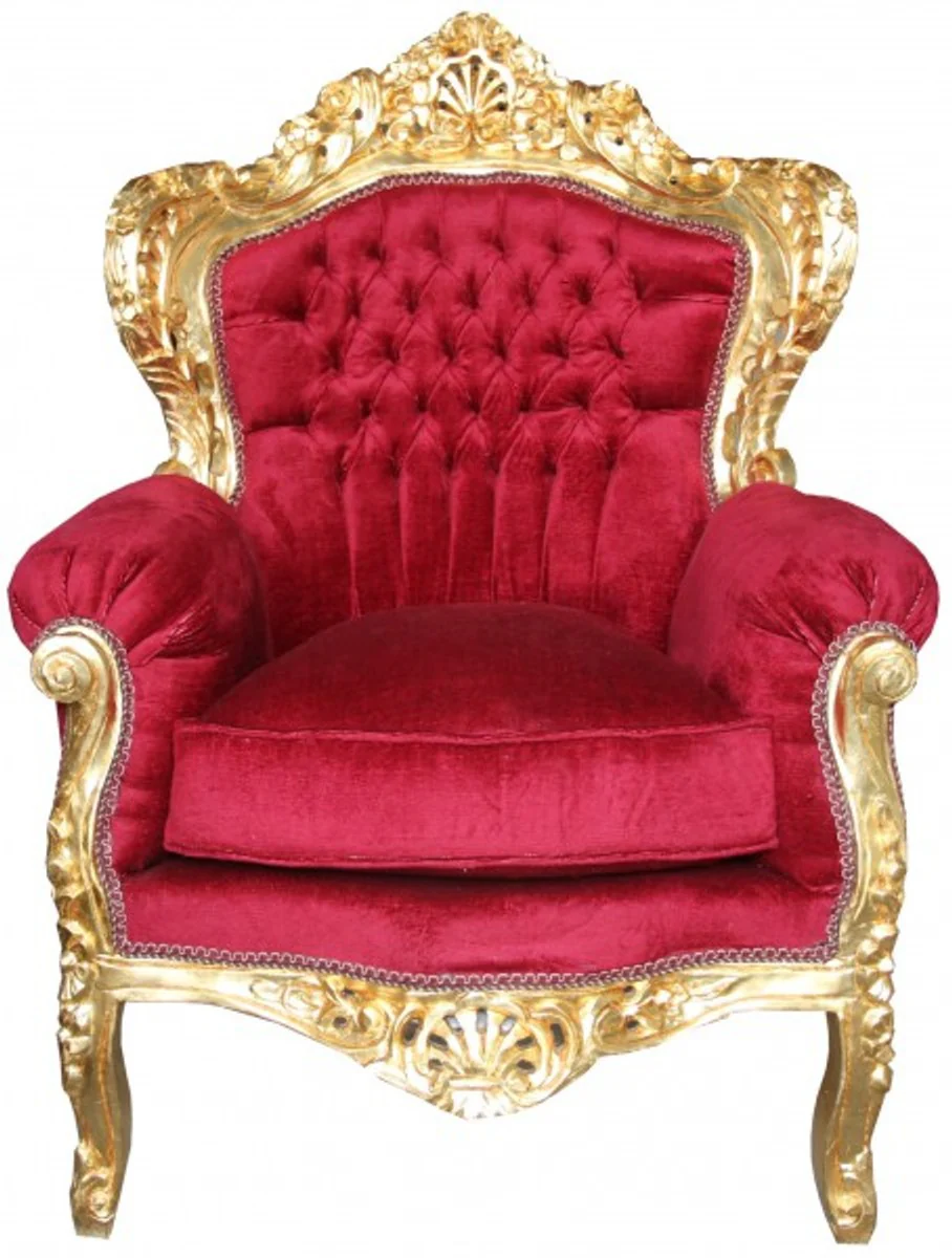 Barock Sessel Bordeaux Rot / Gold Möbel Antik Stil