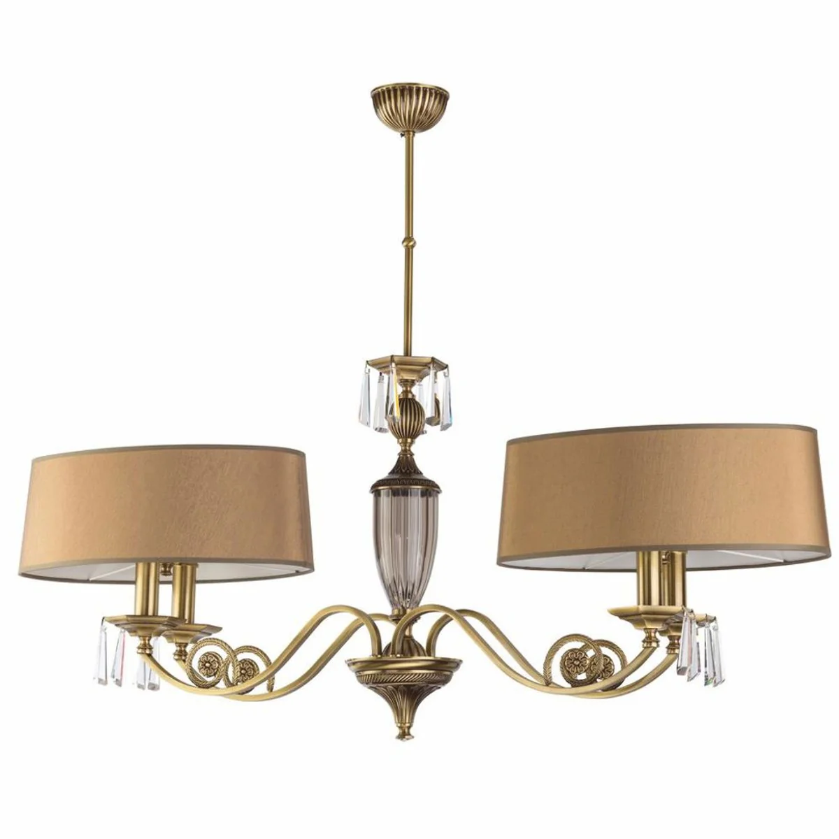 Luxus Barock Kristall Hängeleuchte Messing mit Patina / Braun 101 cm