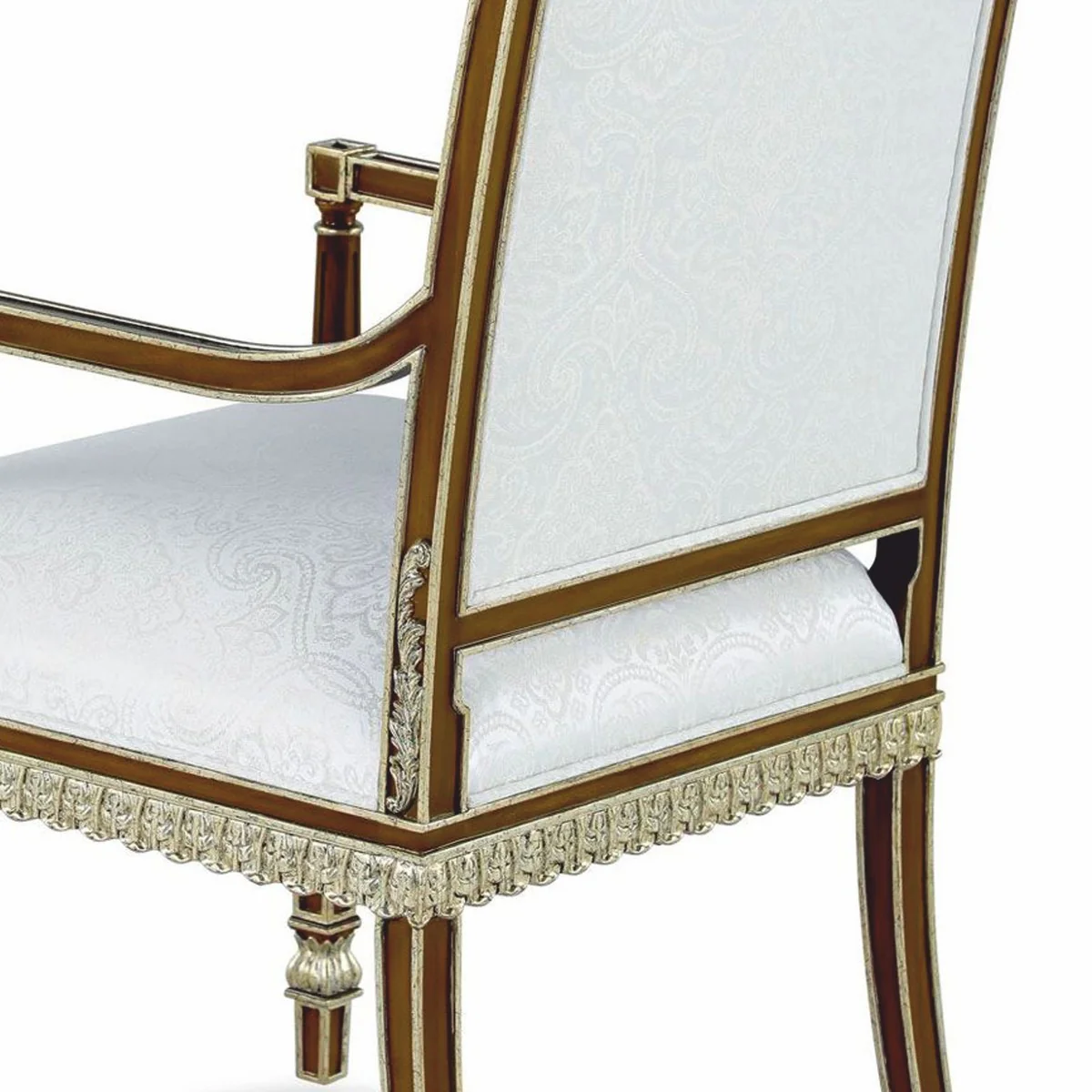 Luxus Barock Mahagoni Esszimmer Stuhl mit Armlehnen Weiß / Braun / Gold H. 102 cm - Barock Möbel