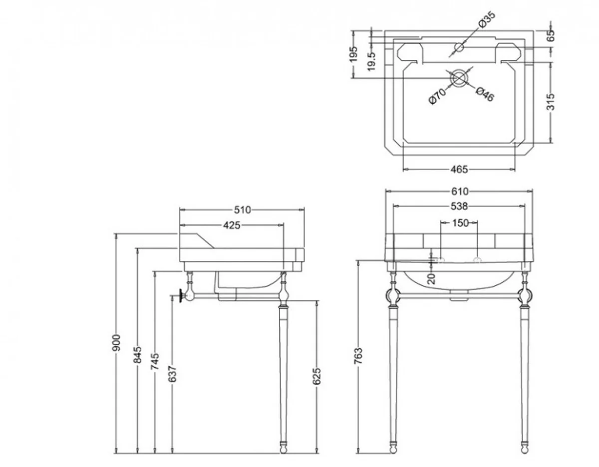 Jugendstil Stand Waschtisch Weiß / Chrom B 61cm Mod5 - Art Deco Waschbecken Barock Antik Stil
