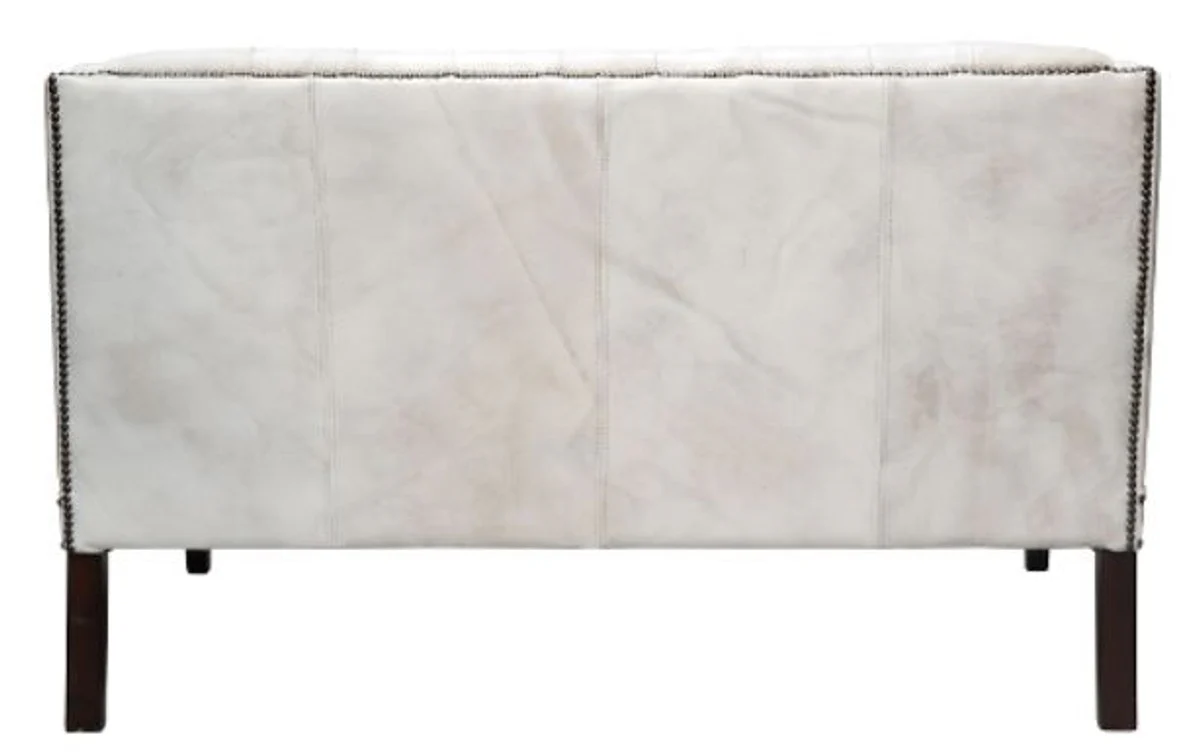 Luxus Echtleder 2er Sofa Vintage Weiß / Schwarz 135 x 79 x H. 84 cm - Chesterfield Wohnzimmermöbel