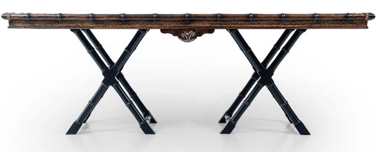 Luxus Vintage Stil Esstisch Braun / Schwarz 215 x 108 x H. 78 cm - Rechteckiger Massivholz Esszimmertisch - Esszimmer Möbel - Massivholz Möbel - Vintage Stil Möbel - Luxus Möbel