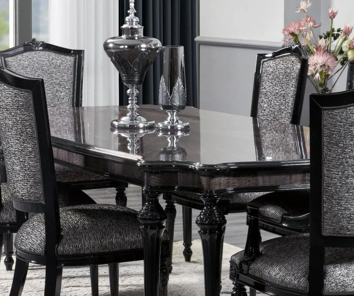 Luxus Barock Esstisch Grau / Schwarz - Handgefertigter Massivholz Esszimmertisch - Luxus Esszimmer Möbel im Barockstil - Barock Möbel - Barock Einrichtung