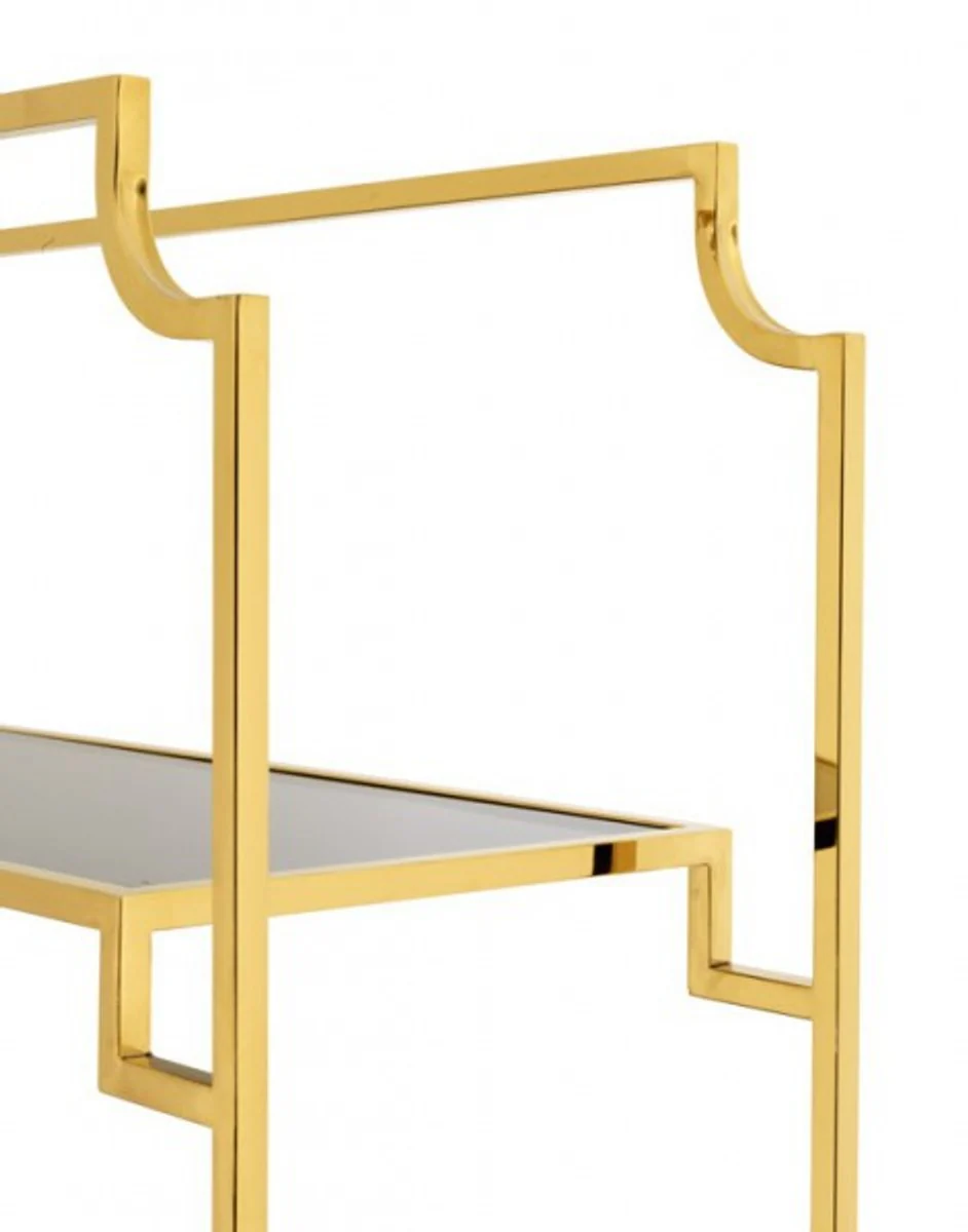 Luxus Regal Schrank Edelstahl Gold mit Rauchglas B 90 x H 230 cm Bücherregal Regal Schrank - Art Deco Möbel