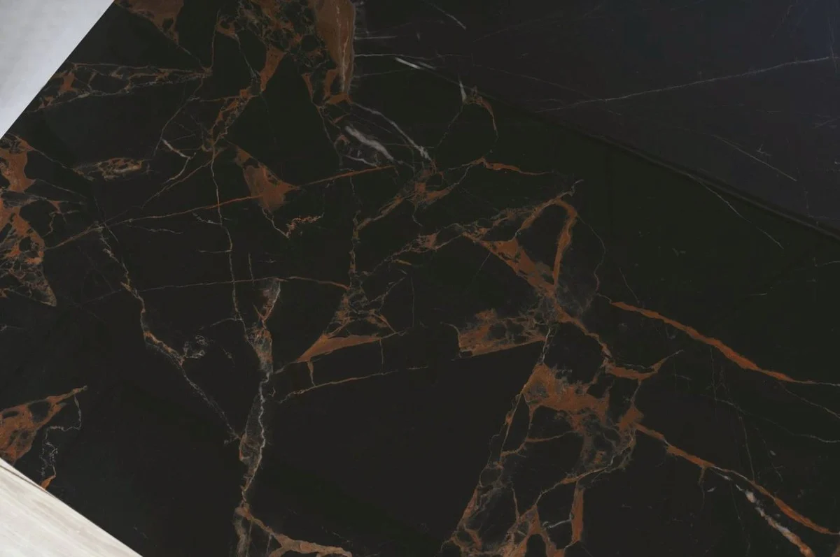 Luxus Esstisch mit gehärteter Glaskeramik Tischplatte Schwarz-Braun / Matt Schwarz 180 x 95 x H. 76 cm - Luxus Küchentisch - Esszimmer Möbel - Luxus Möbel