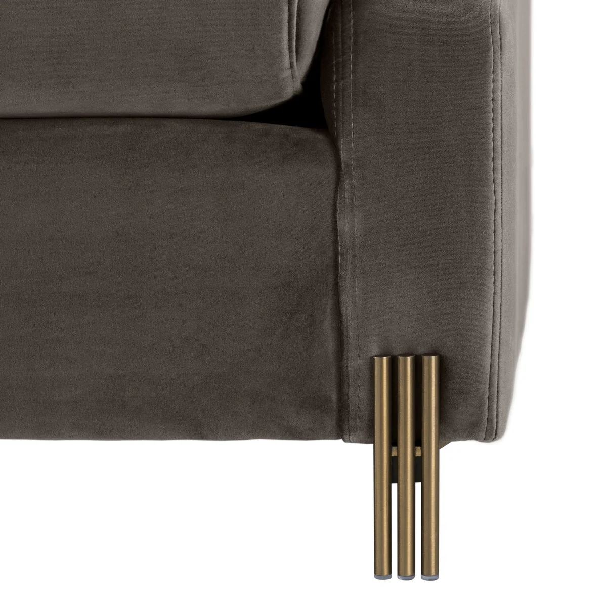 Luxus Samtsofa Grau / Messingfarben 223 x 94 x H. 73 cm - Wohnzimmer Sofa mit 4 Kissen - Luxus Möbel