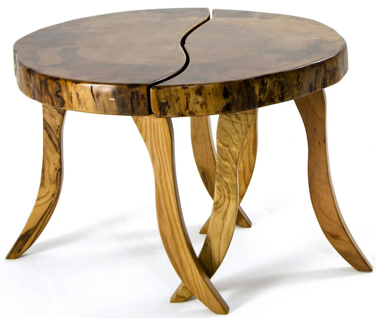 Luxus Couchtisch Braun / Naturfarben Ø 70 x H. 45 cm - Runder Wohnzimmertisch mit Massivholz Tischplatte - Wohnzimmer Möbel - Hotel Möbel - Luxus Möbel