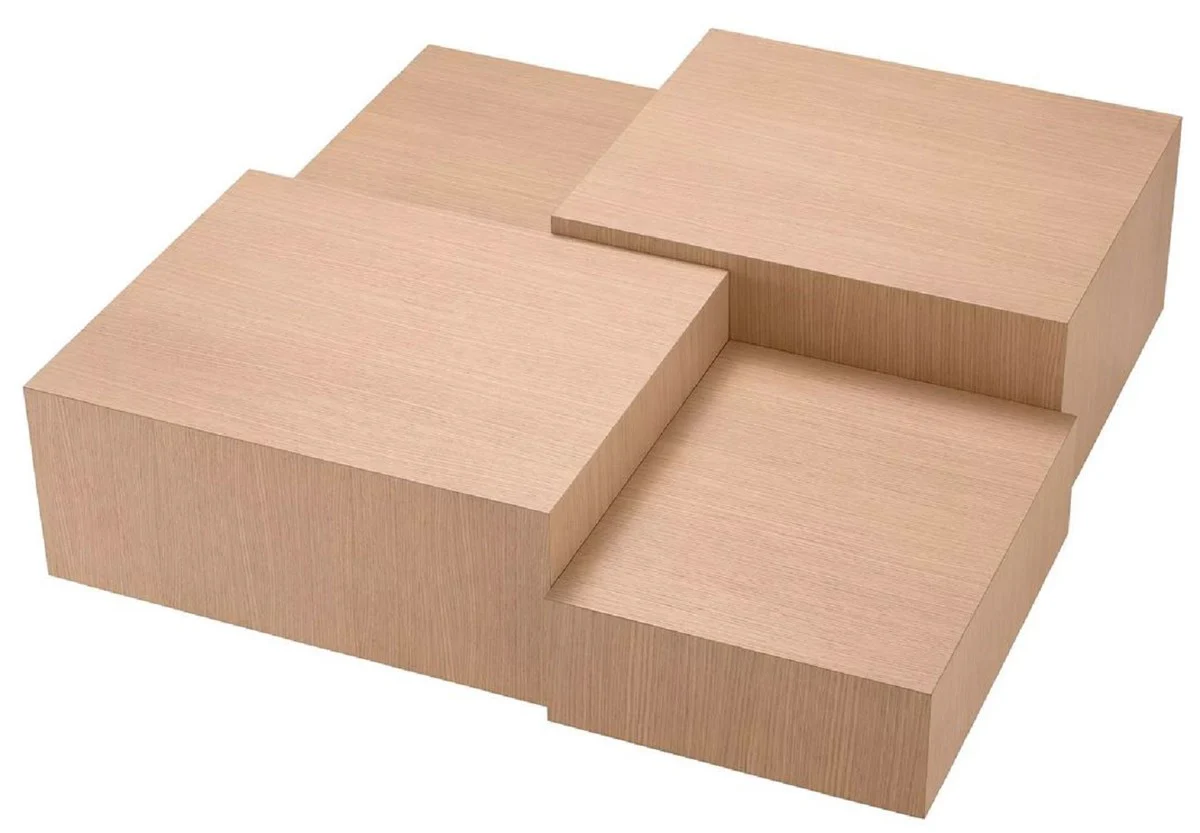 Luxus Couchtisch Naturfarben / Bronze 114 x 114 x H. 40 cm - Quadratischer Wohnzimmertisch - Wohnzimmer Möbel - Massivholz Möbel - Luxus Möbel - Luxus Einrichtung