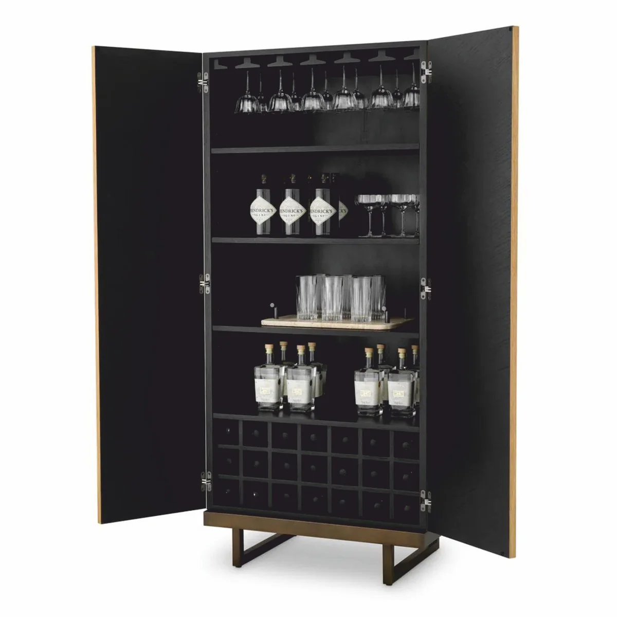 Luxus Barschrank Naturfarben / Dunkelbraun / Bronze H. 175 cm - Bar Möbel