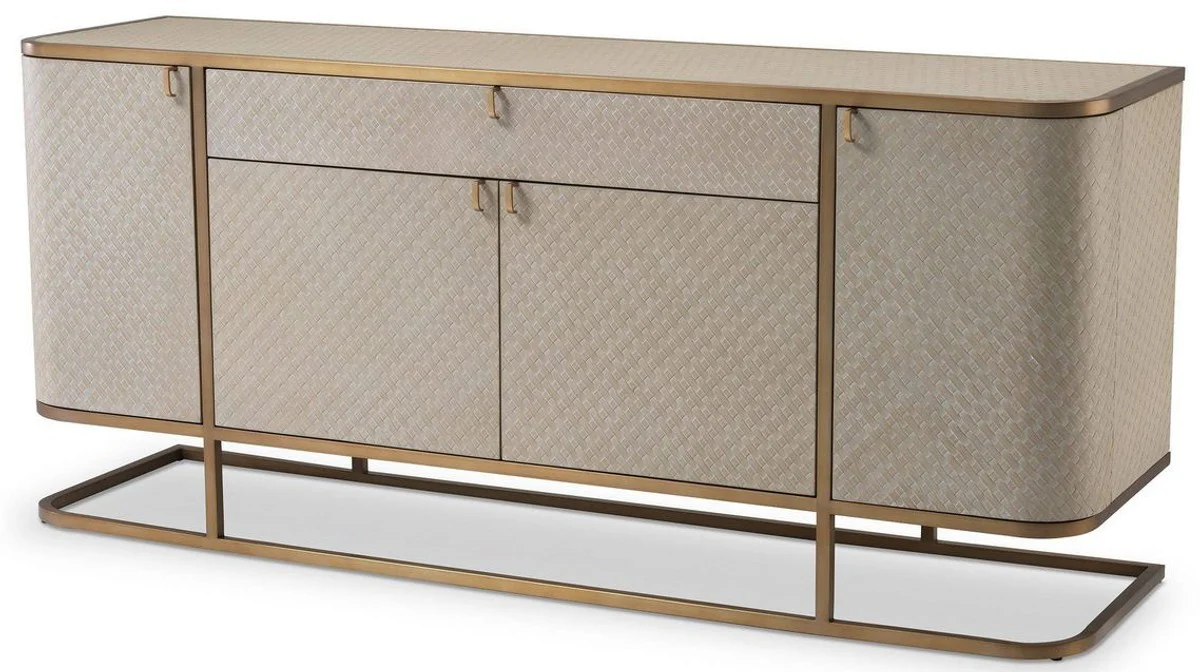 Luxus Kommode mit 4 Türen und Schublade Beige / Messingfarben 170 x 46 x H. 75 cm - Sideboard - Schrank - Luxus Möbel - Luxus Qualität