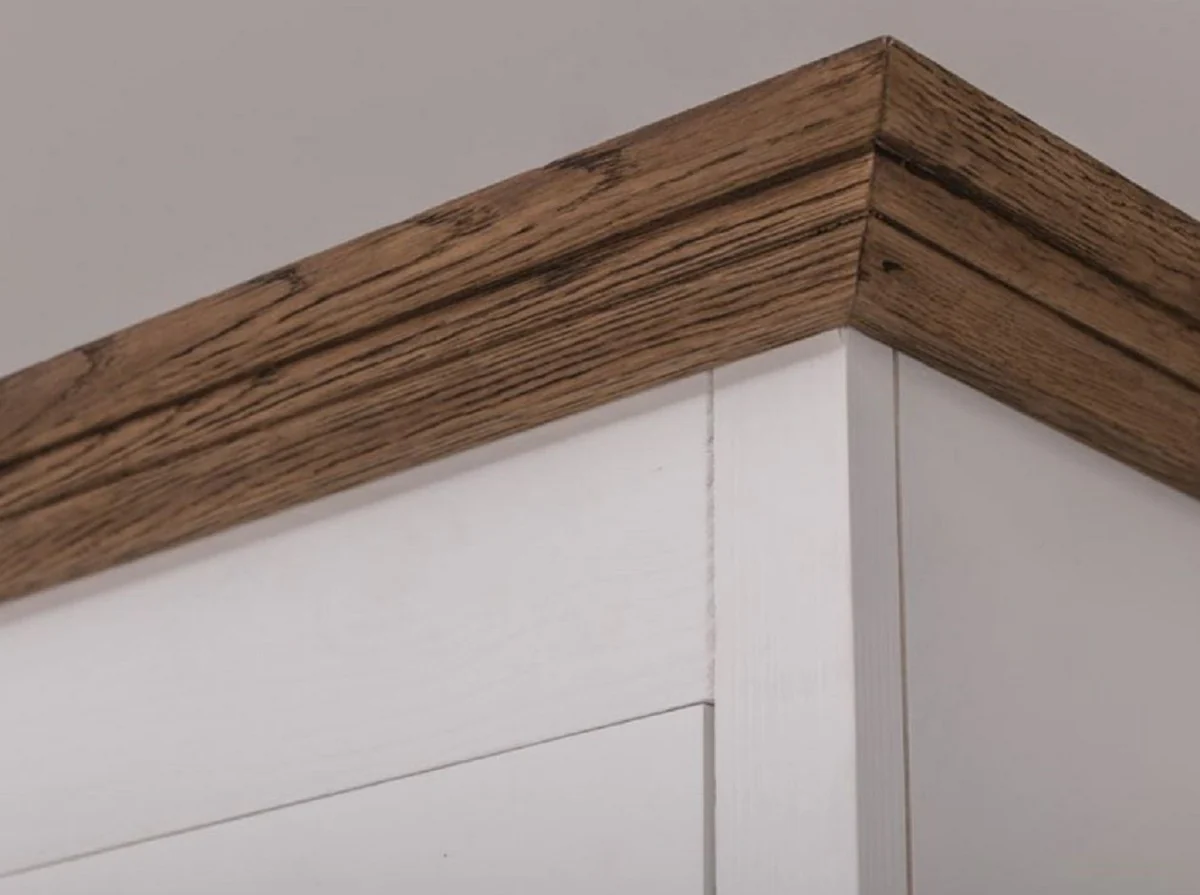 Landhausstil Küchenschrank Weiß / Braun 138 x 50 x H. 197 cm - 2 Teiliger Küchenschrank mit 5 Türen und 7 Schubladen - Landhausstil Küchenmöbel