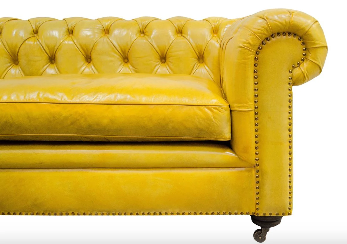 Luxus Chesterfield 2er Sofa Gelb 242 x 100 x H. 71 cm - Luxus Leder Möbel