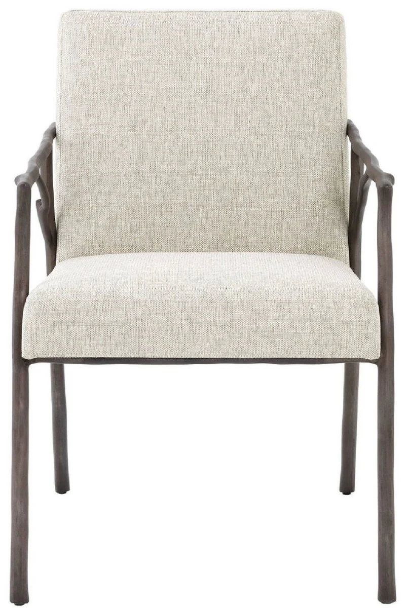 Luxus Esszimmerstuhl Naturfarben / Bronze 56 x 61 x H. 83 cm - Edler Küchenstuhl mit Armlehnen - Luxus Esszimmer Möbel