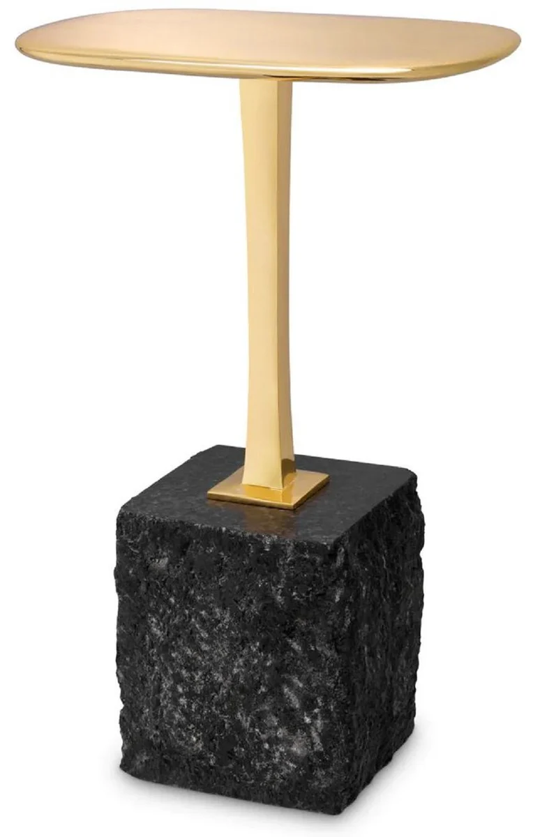 Luxus Beistelltisch Messing / Schwarz 35 x 25 x H. 54,5 cm - Messing Tisch mit Granitsockel - Luxus Möbel - Wohnzimmer Möbel - Luxus Einrichtung - Wohnzimmer Einrichtung