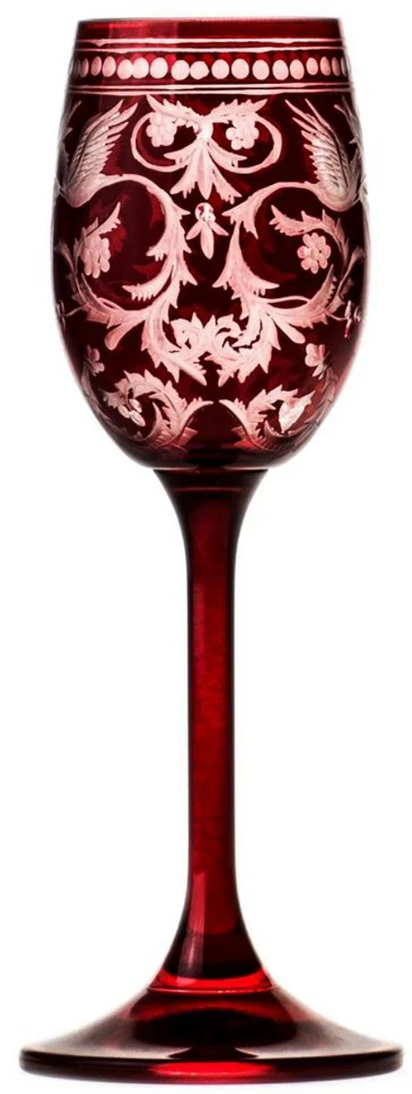 Luxus Likörglas 6er Set Rot / Silber Ø 5,5 x H. 15 cm - Handgefertigte und handgravierte Likörgläser - Hotel & Restaurant Accessoires - Luxus Qualität