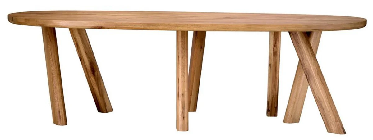 Luxus Esstisch Braun 259 x 109 x H. 76,5 cm - Ovaler Küchentisch mit massiver Eichenholz Tischplatte - Esszimmer Möbel - Küchen Möbel - Luxus Möbel - Luxus Einrichtung