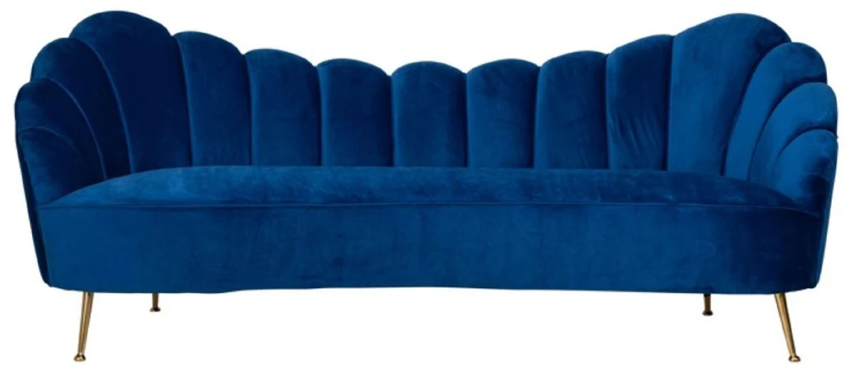 Luxus Samt Sofa Blau / Gold 230 x 94 x H. 90 cm - Wohnzimmer Sofa mit edlem Samtstoff - Wohnzimmer Möbel - Luxus Möbel - Wohnzimmer Einrichtung - Luxus Einrichtung