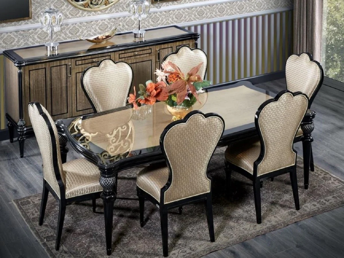 Luxus Barock Esszimmer Set Gold / Schwarz - Handgefertigte Barock Esszimmer Möbel