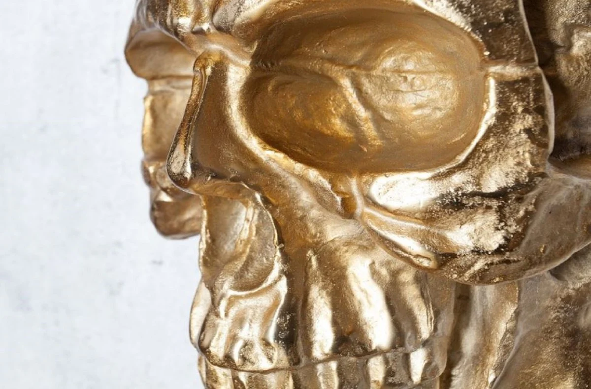 Designer Metall Wanddeko Skulptur Totenkopf Gold 30 x 20 x H. 40 cm - Metall Wanddeko Figur Skull