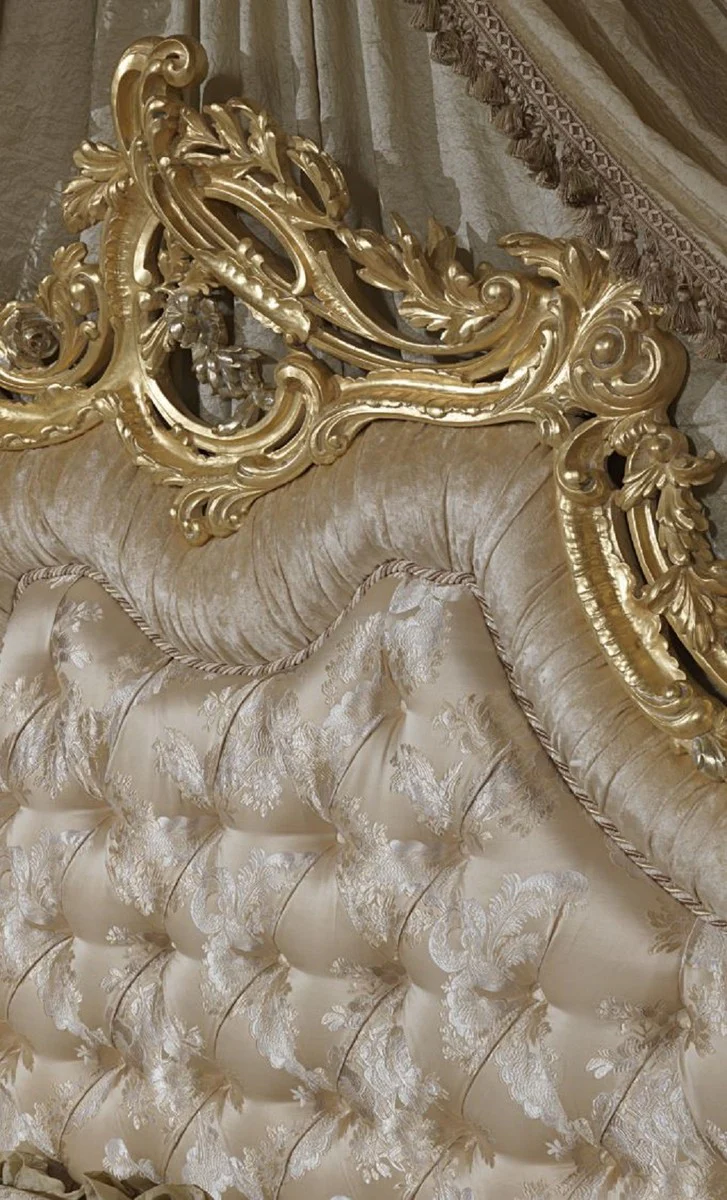 Luxus Barock Schlafzimmer Set - 1 Doppelbett mit Kopfteil & 1 Baldachin & 2 Nachttische & 1 Sitzbank - Barock Schlafzimmer Möbel - Barock Hotel Möbel - Edel & Prunkvoll