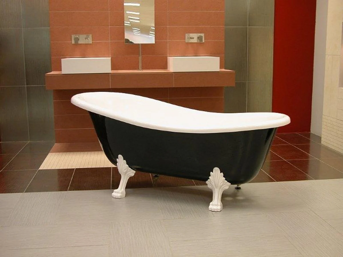 Freistehende Luxus Badewanne Jugendstil Roma Schwarz/Weiß/Weiß 1470mm - Barock Antik Badezimmer