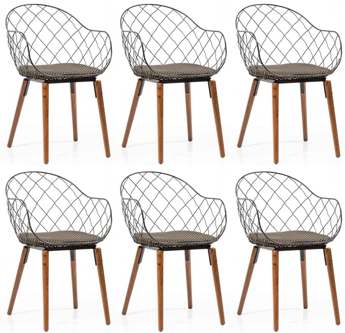 Luxus Gartenstuhl Set Schwarz / Gold / Grau / Braun 40 x 40 x H. 81 cm - Moderne Gartenstühle mit Armlehnen - Garten & Gastronomie Möbel