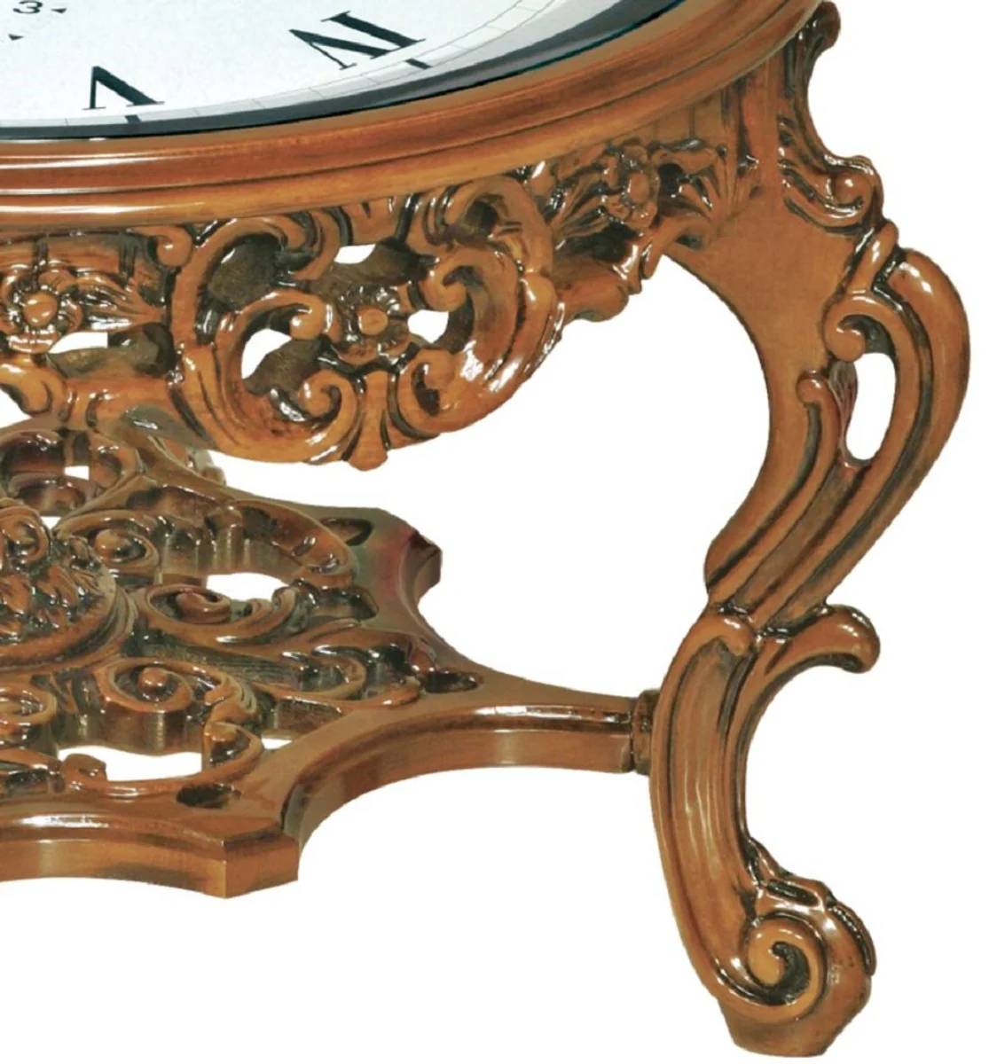 Luxus Barock Couchtisch mit Uhr Braun - Prunkvoller Barockstil Cocktailtisch - Barock Möbel - Barock Interior - Edel & Prunkvoll - Luxus Qualität - Made in Italy