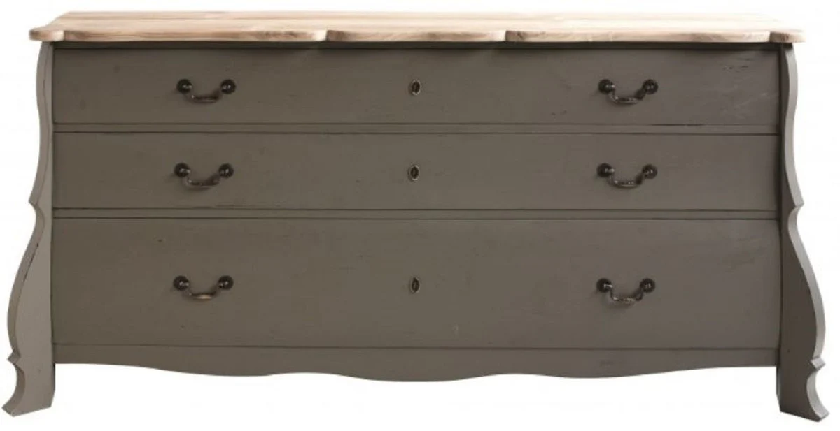 Luxus Landhausstil Massivholz Kommode mit 3 Schubladen Antik Grau / Naturfarben 187 x 50 x H. 90 cm - Landhausstil Möbel - Luxus Qualität
