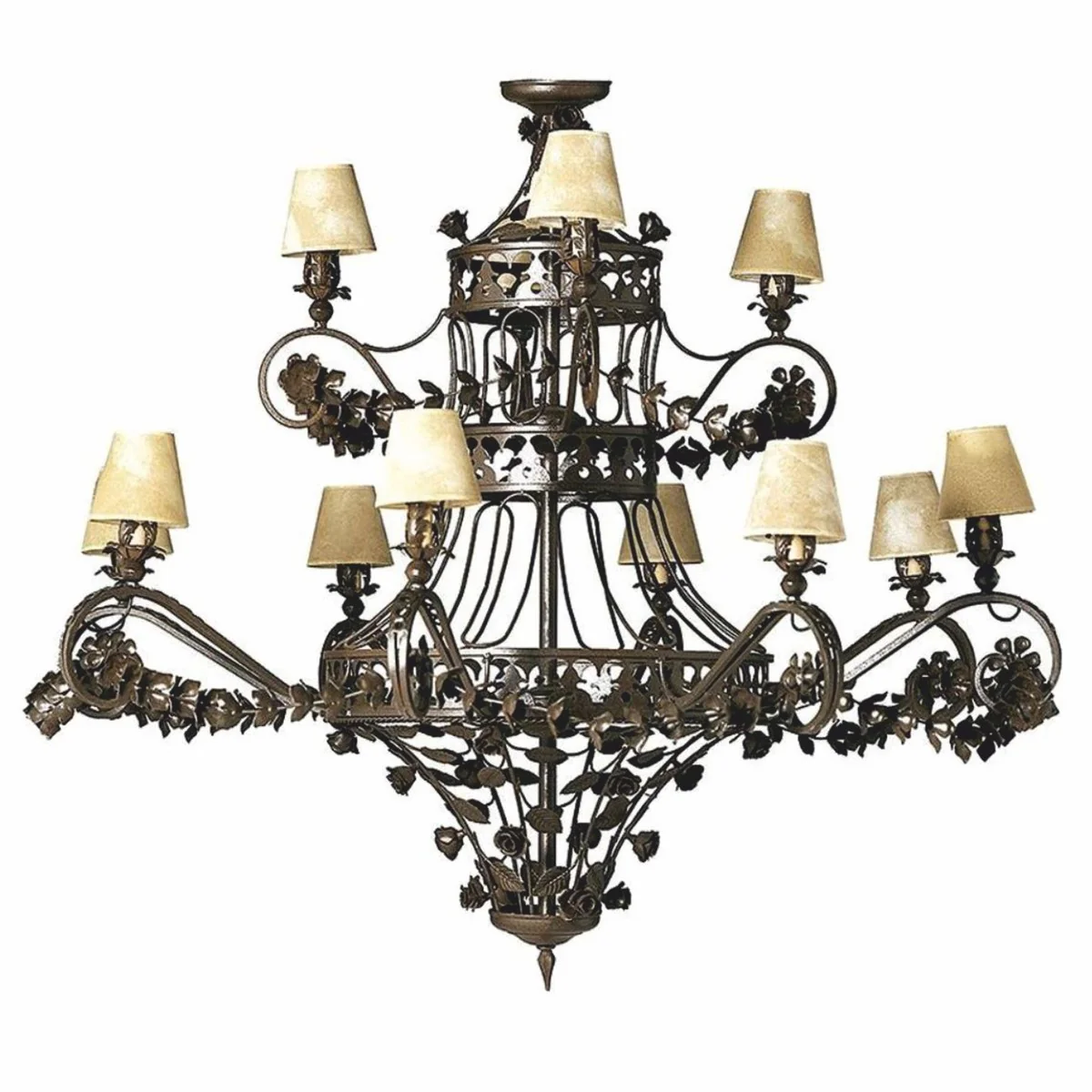 Luxus Barock Schmiedeeisen Kronleuchter Braun / Beige Ø 150 x H. 130 cm