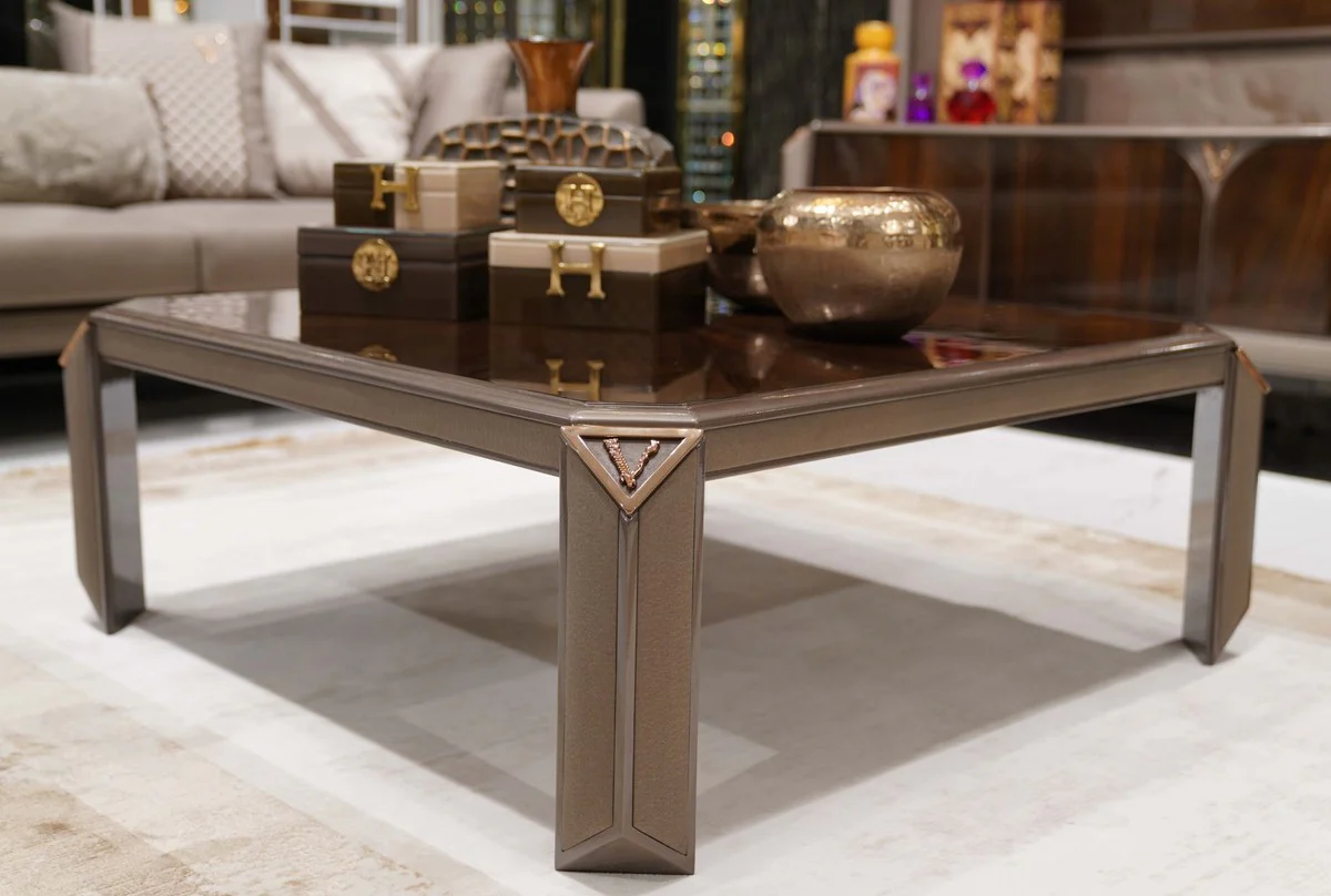 Luxus Couchtisch Dunkelbraun / Grau / Kupfer - Quadratischer Wohnzimmertisch - Wohnzimmer Möbel - Luxus Möbel - Luxus Einrichtung - Wohnzimmer Einrichtung - Luxus Qualität