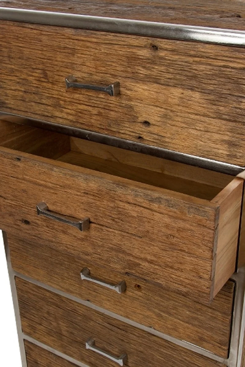 Luxus Kommode mit 5 Schubladen Braun / Silber 60 x 40 x H. 110 cm - Luxus Möbel