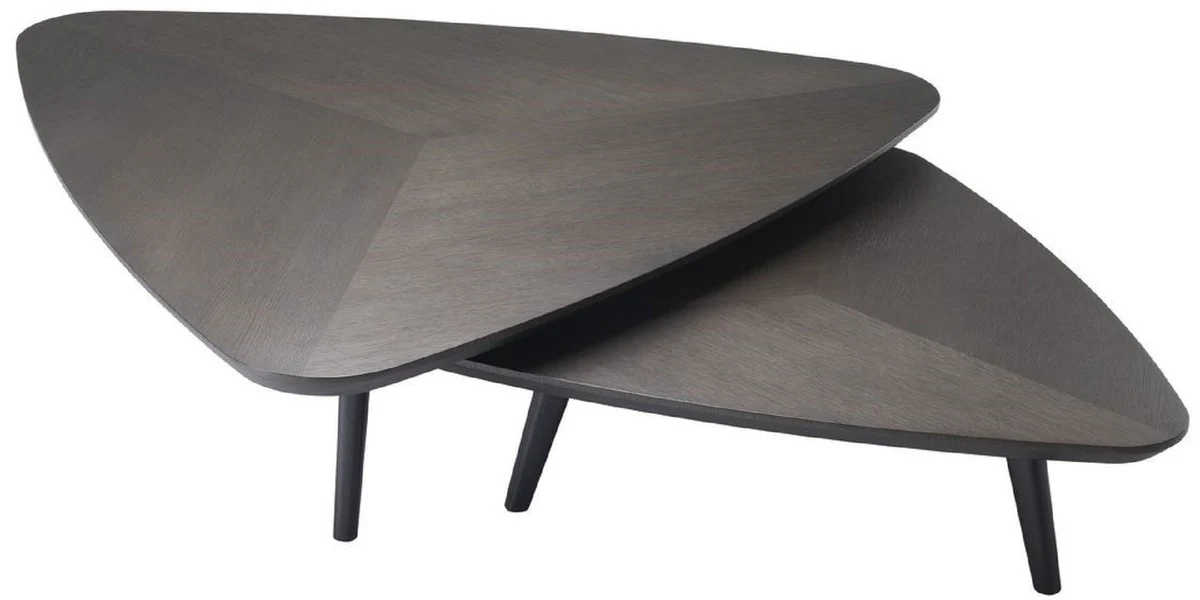 Luxus Couchtisch Set Mokkafarben - 2 Massivholz Wohnzimmertische - Wohnzimmer Möbel - Luxus Qualität