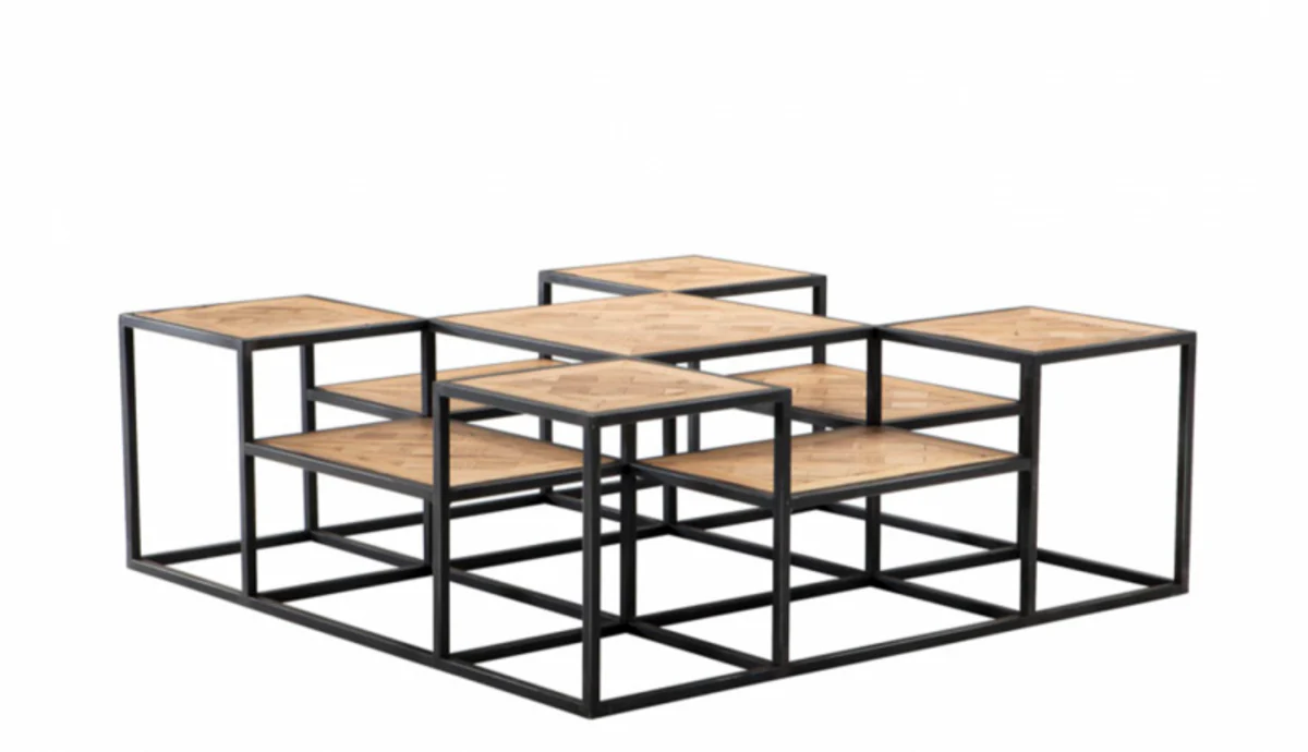 Luxus Art Deco Designer Eichenholz Couchtisch - Wohnzimmer Salon Tisch - Luxus Kollektion