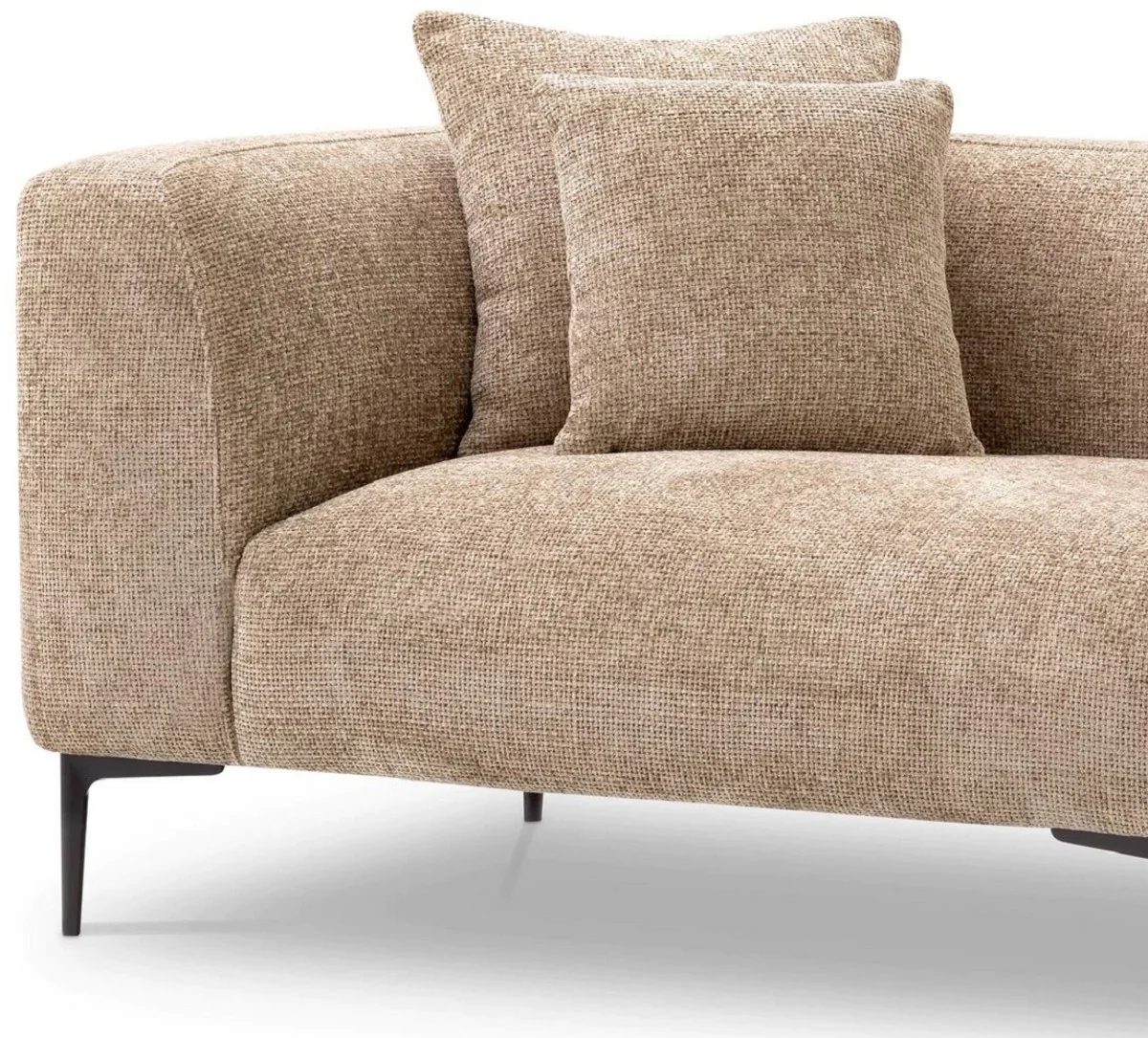 Luxus Sofa Sandfarben / Schwarz 252 x 99 x H. 75 cm - Wohnzimmer Sofa mit 4 Kissen - Wohnzimmer Möbel - Wohnzimmer Einrichtung - Luxus Möbel - Luxus Einrichtung