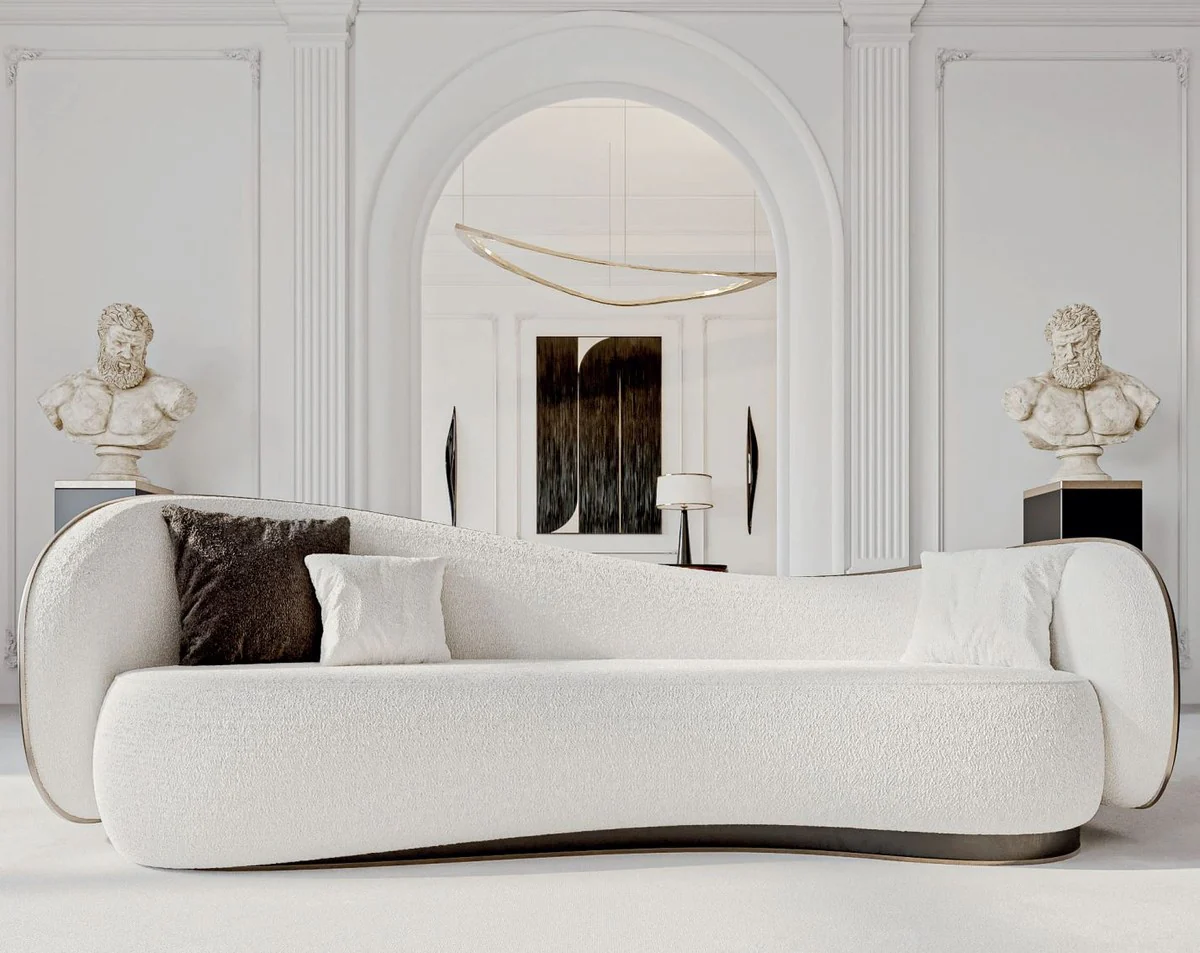 Luxus Sofa Weiß / Schwarz / Silber 280 x 115 x H. 78 cm - Wohnzimmer Sofa - Hotel Sofa - Wohnzimmer Möbel - Hotel Möbel - Luxus Möbel