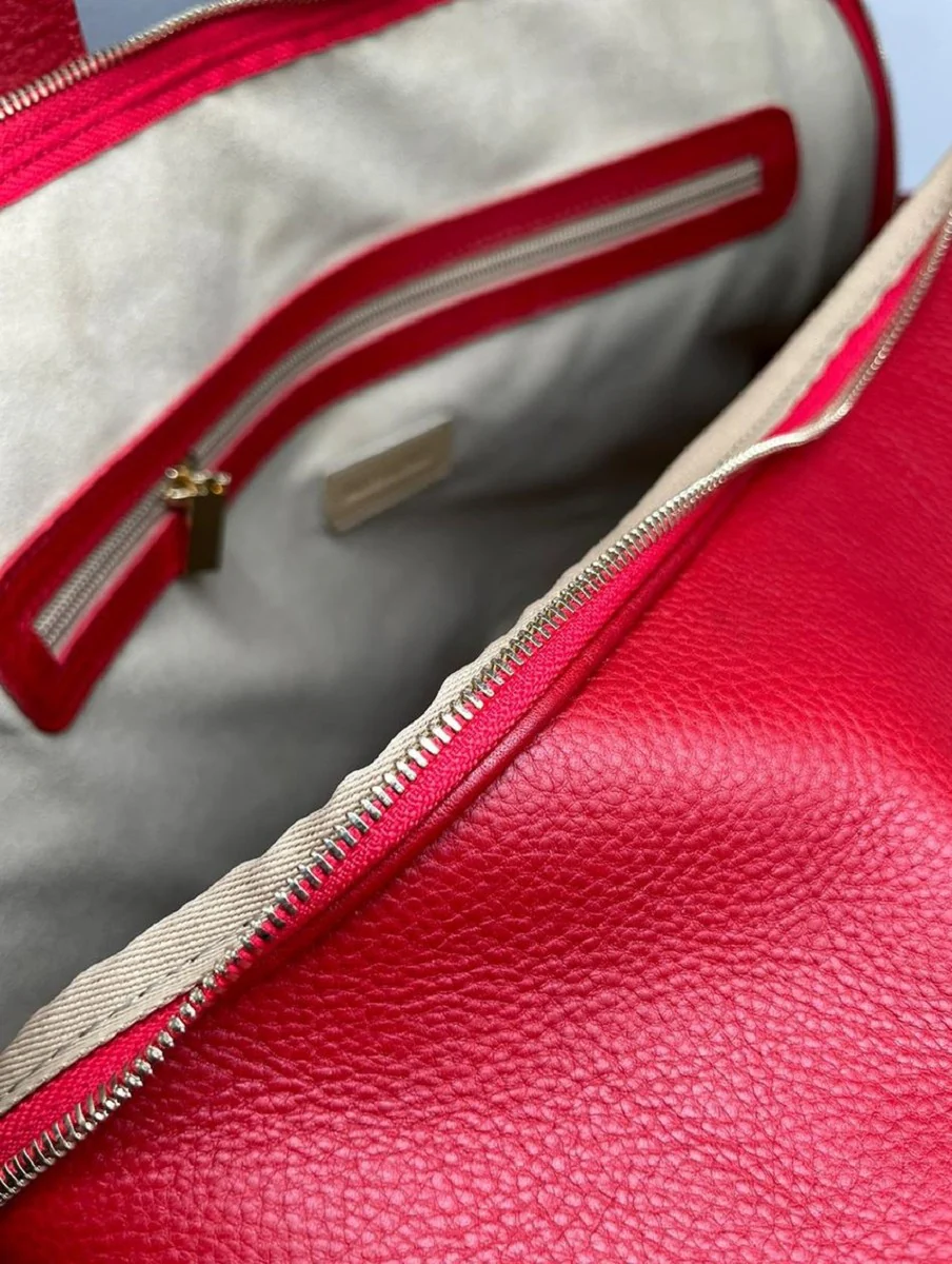 Luxus Echtleder Reisetasche Rot / Gold 50 cm - Made in Italy